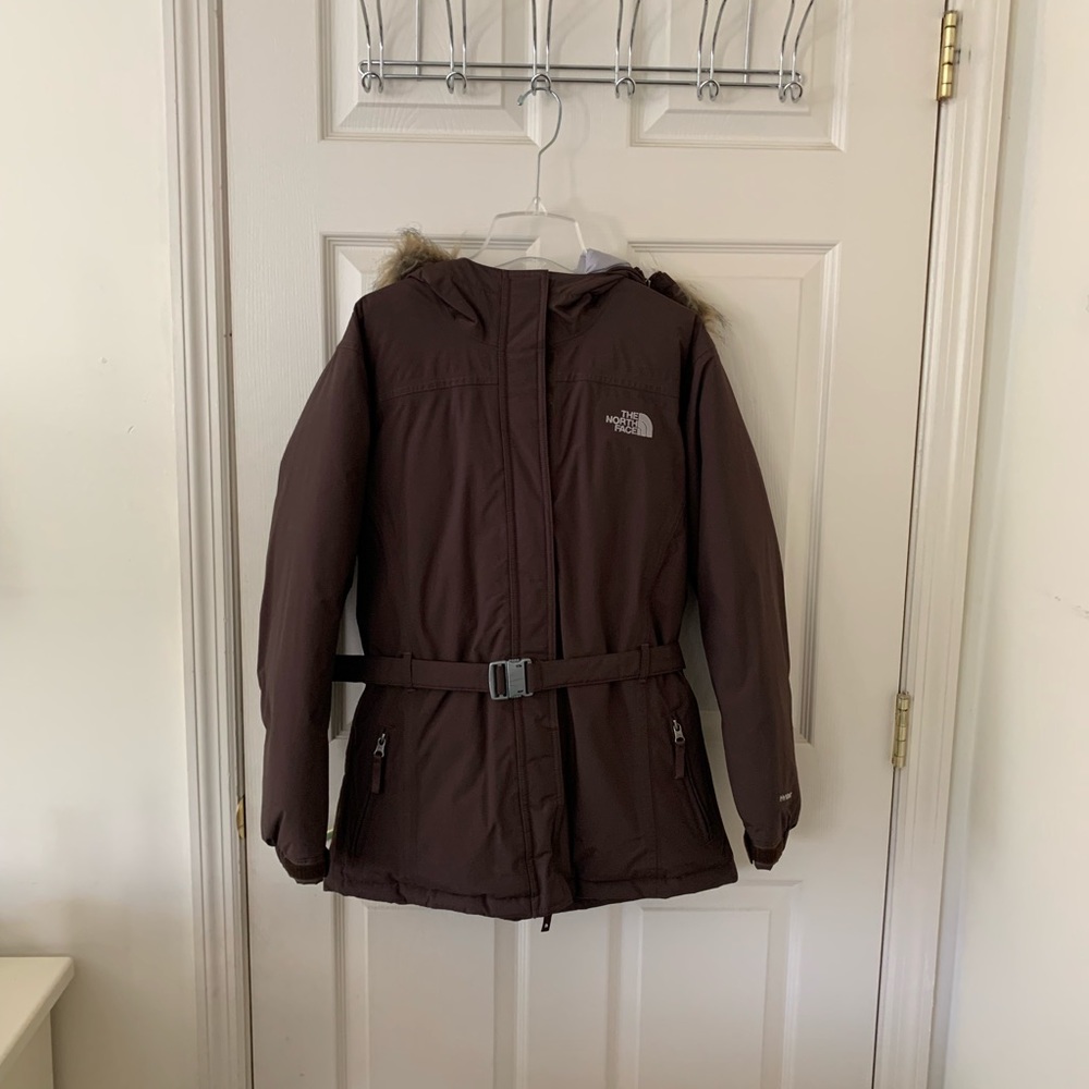 North Face Hyvent Brown Belted Down Jacket